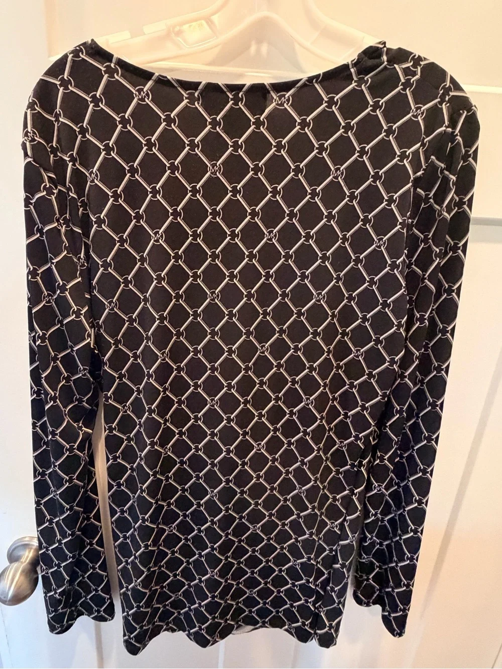 Michael Kors XL Chain Print Cowl Neck Top Black Gray Zip Shoulder Blouse